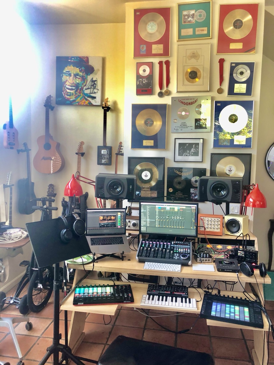 Will's studio, with gold and platinum discs on the wall